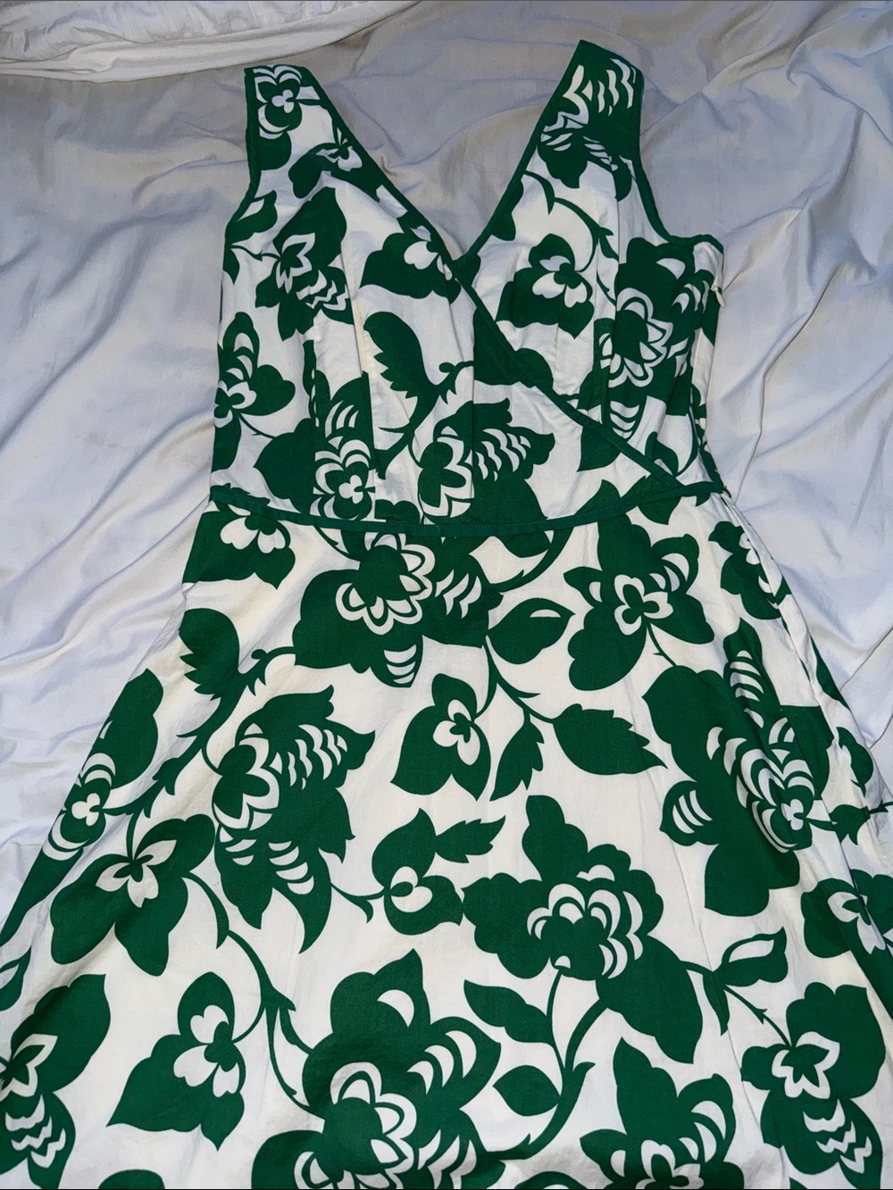 Boden Green & White Floral Wrap Midi Dress